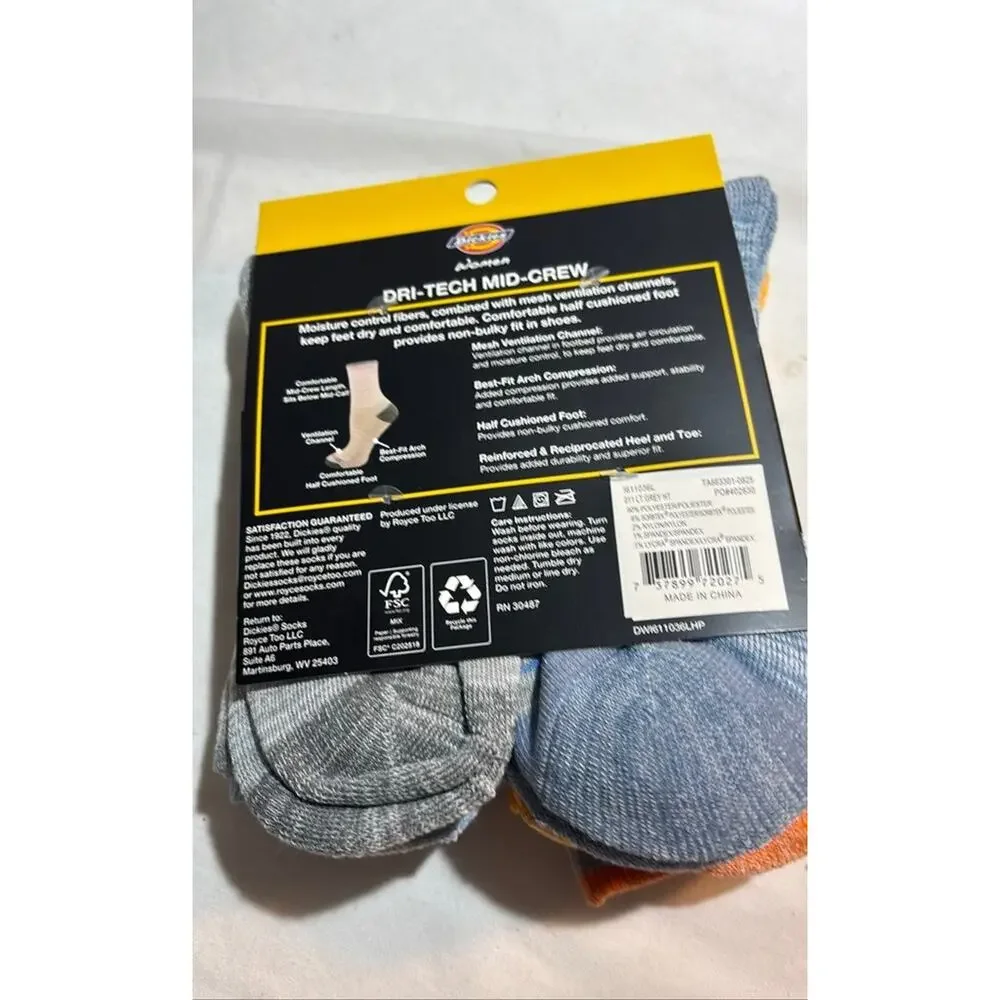 Dickies Women's Dri-Tech Mid-Crew Socks Set Of 5 NWT